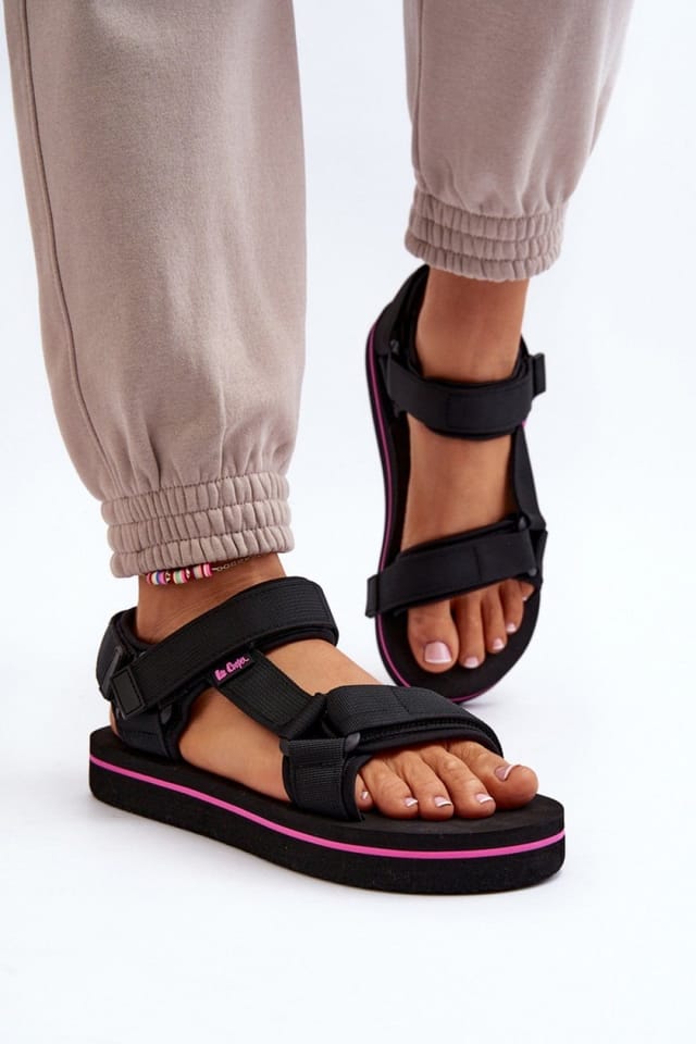 Love Lace Love Lace Women's Sporty Textile Velcro Foam Platform Casual Summer Sandals in Black - 3