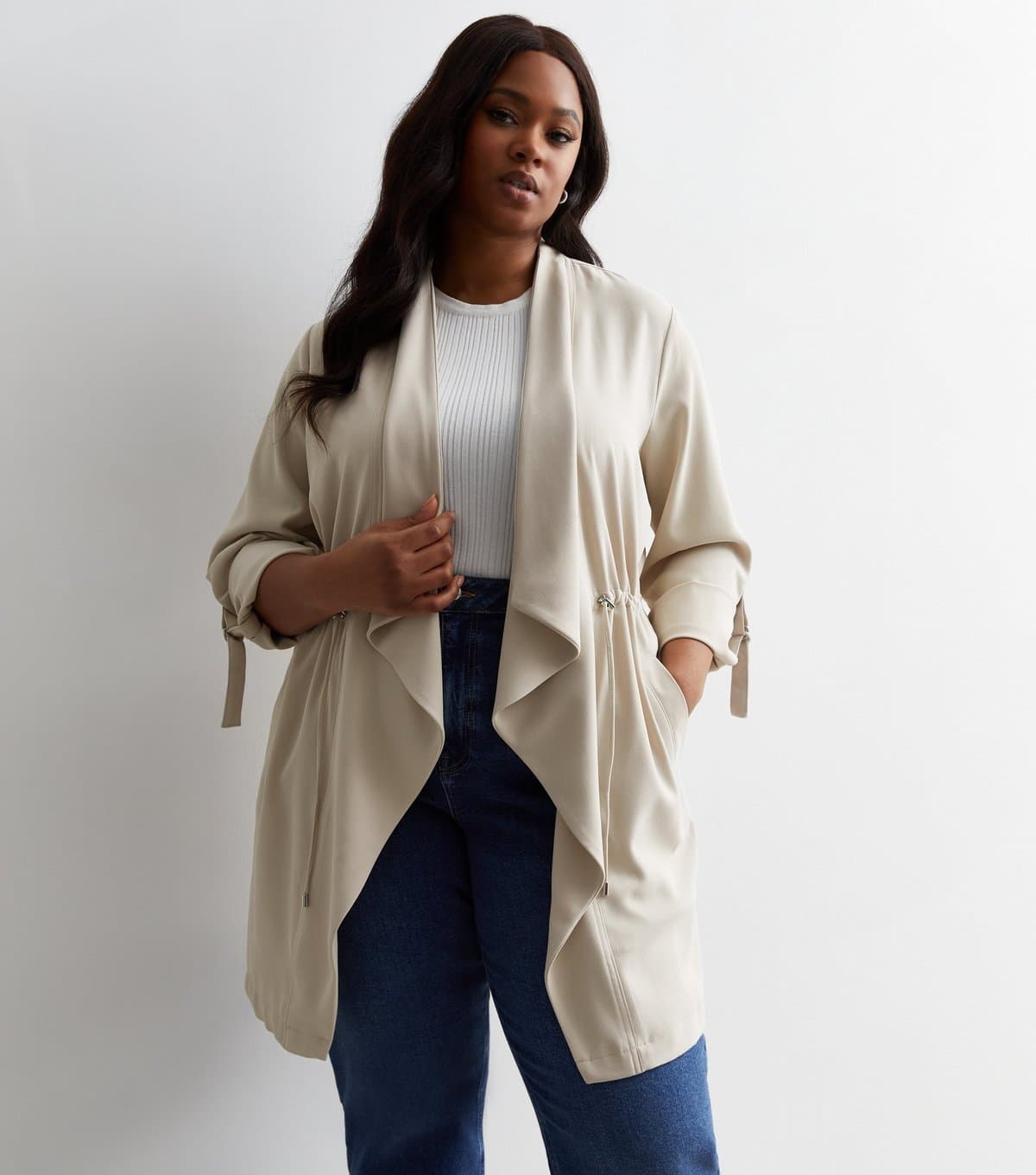 New Look Women's Plus Size Stone Waterfall Duster Jacket Curves New Look