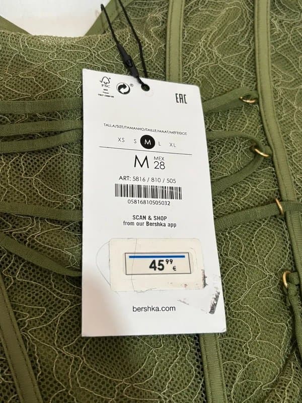 Bershka Bershka Khaki Green Ruched Mini Lace Dress with Criss-Cross Design on the Front (Size M but runs S)