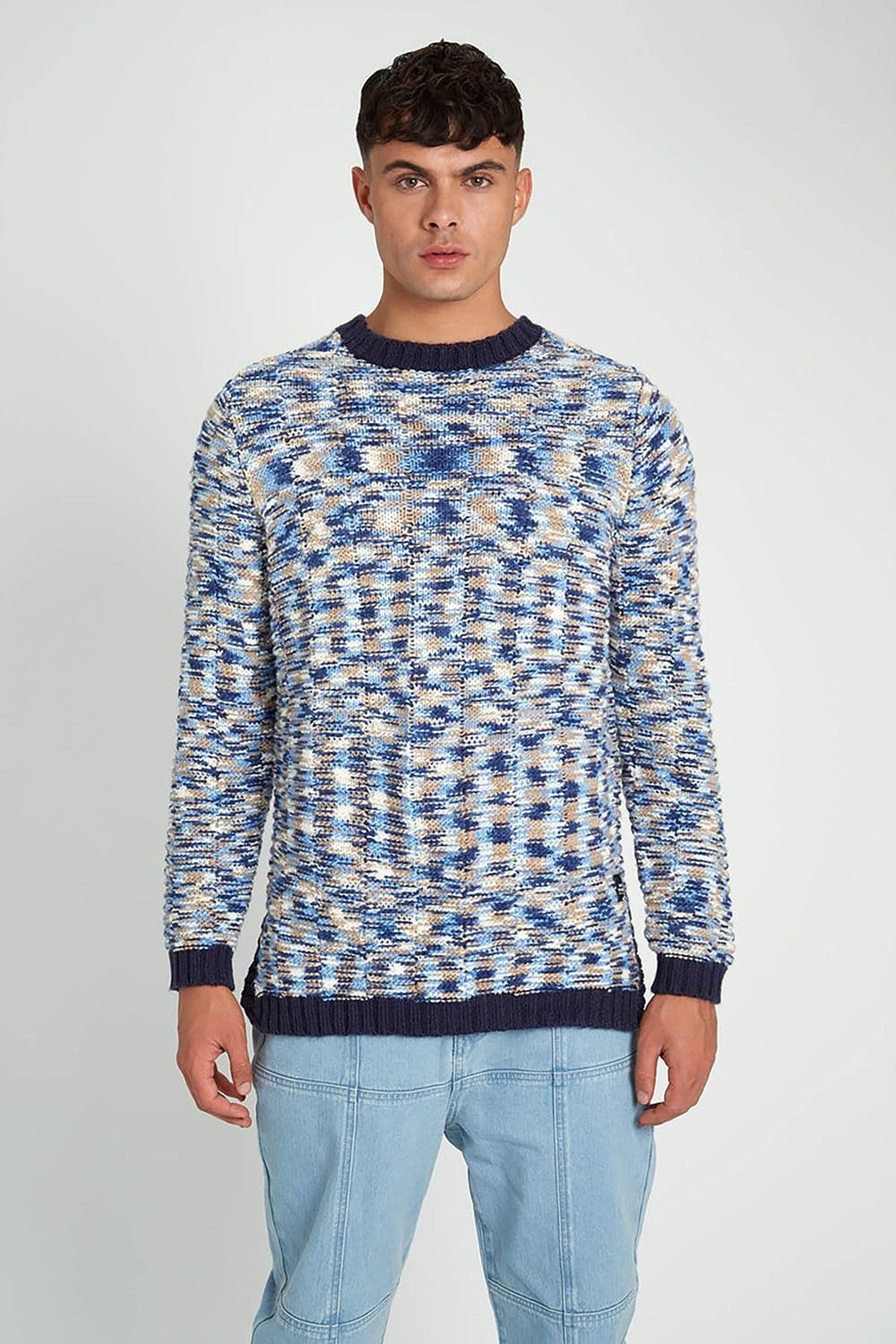 Native Youth Blue Mottled Knit Crew Neck Jumper