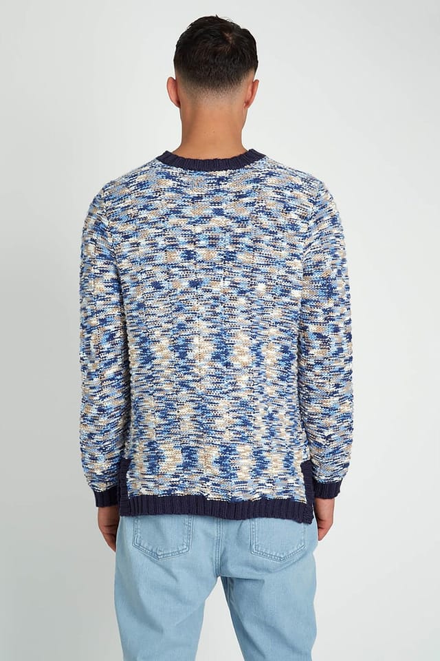 Native Youth Native Youth Men's Colourful Knit Crew Neck Long Sleeve Jumper in Blue - 2
