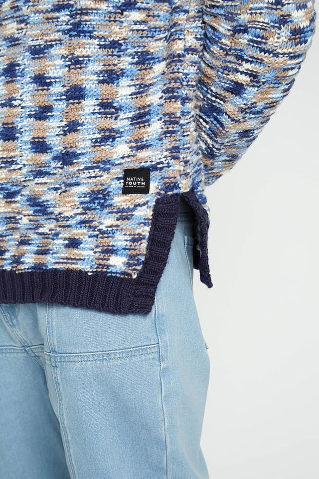 Native Youth Native Youth Men's Colourful Knit Crew Neck Long Sleeve Jumper in Blue - 3