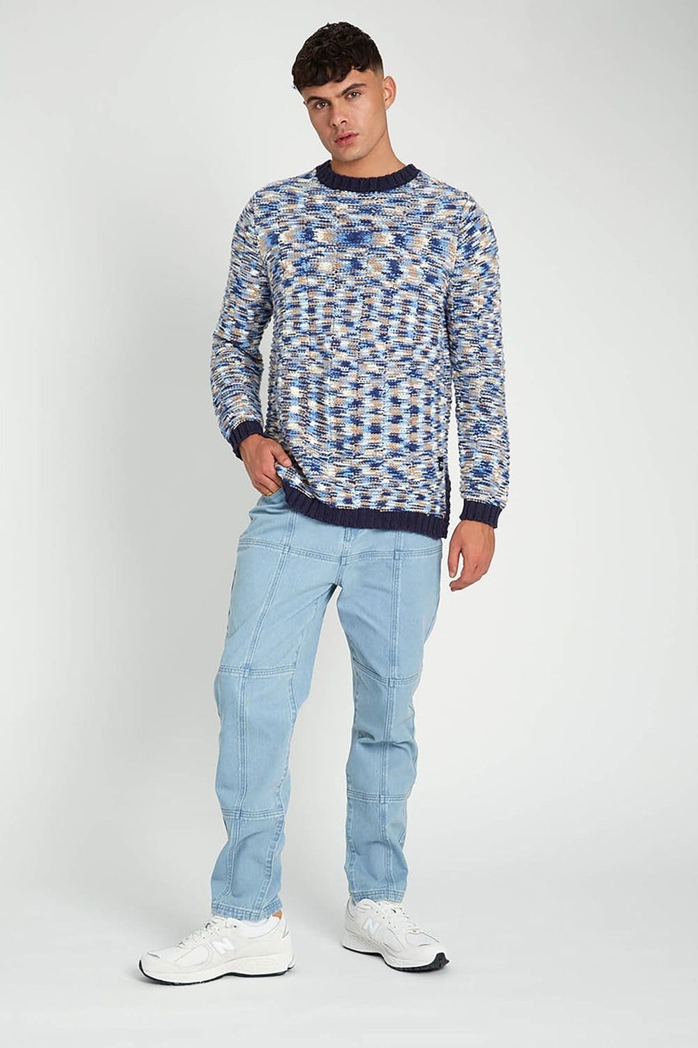 Native Youth Native Youth Men's Colourful Knit Crew Neck Long Sleeve Jumper in Blue - 4