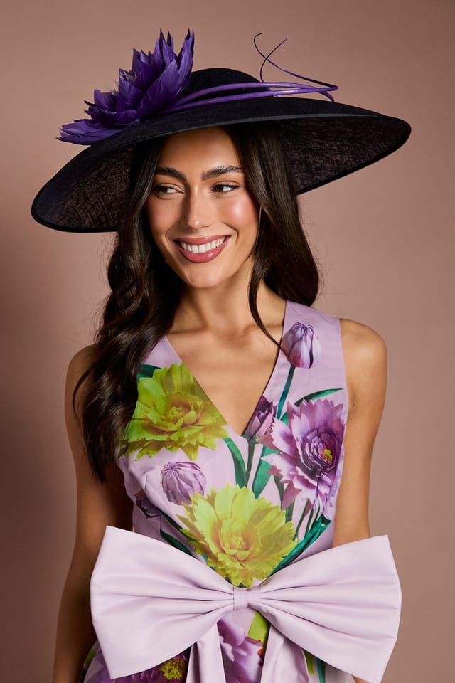 Coast Coast Women's Lisa Tan Feather & Quill Detail Wide Brim Hat in Navy - 2