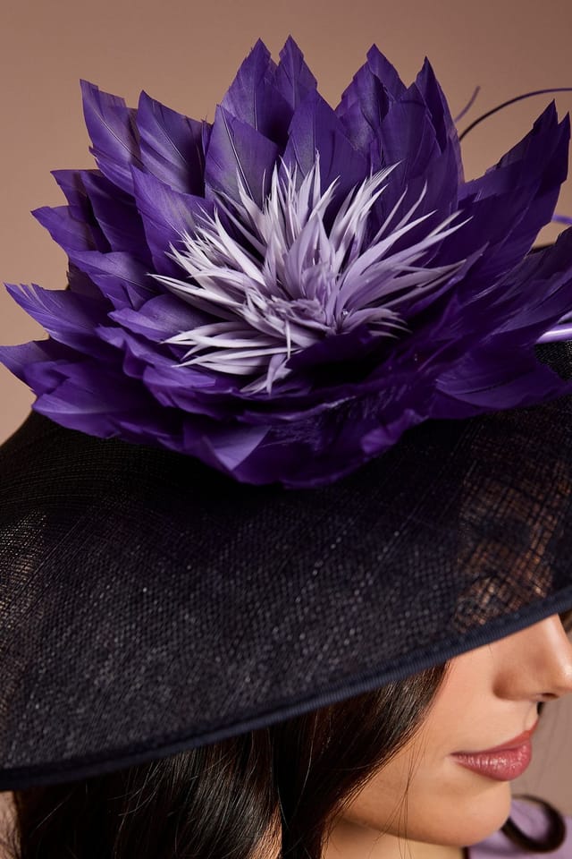 Coast Coast Women's Lisa Tan Feather & Quill Detail Wide Brim Hat in Navy - 3