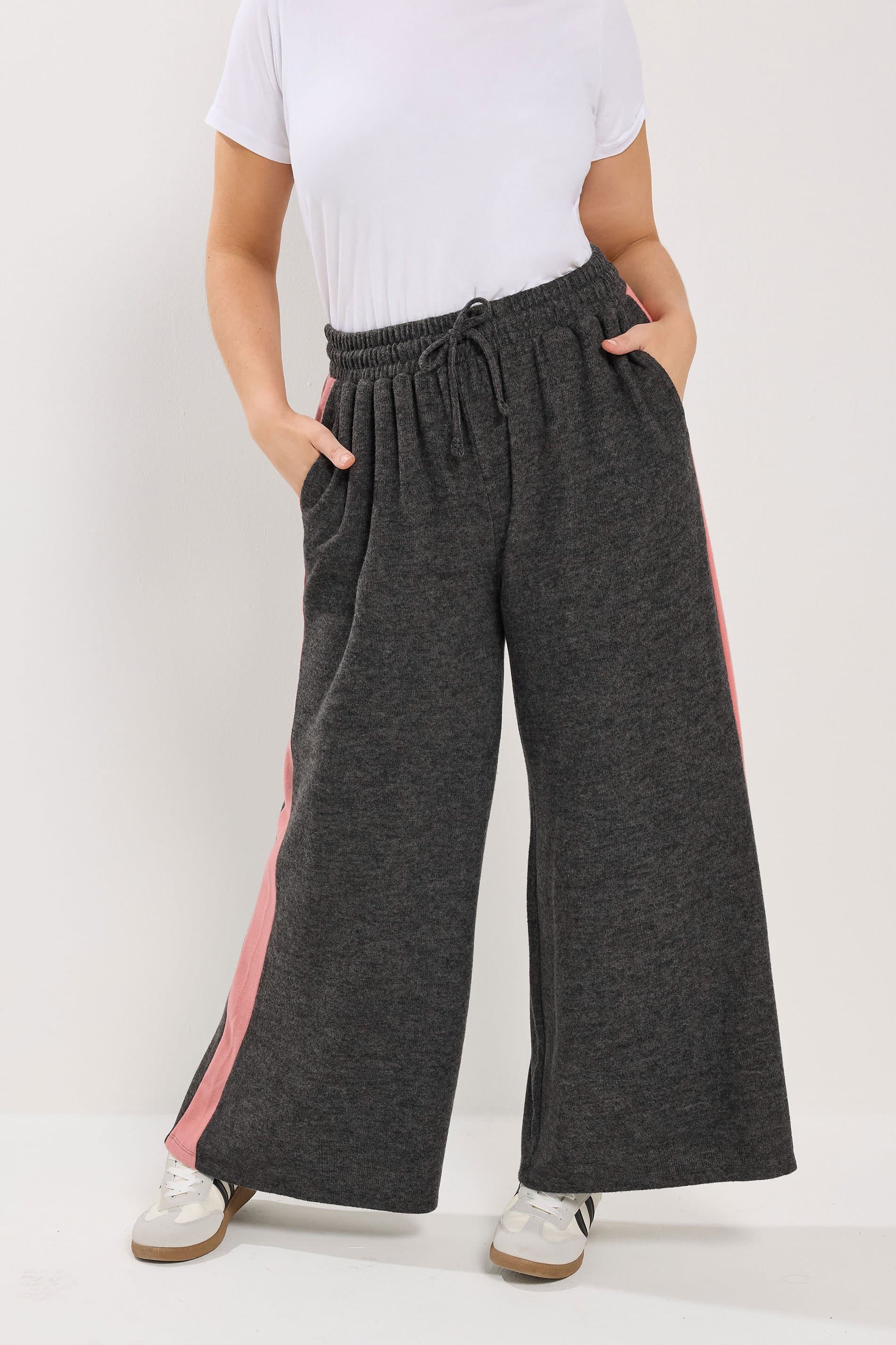 Yours Plus Size Grey Side Stripe Trousers