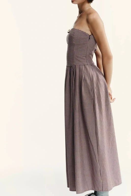 Zara Zara Gingham Check Strapless Midi Dress - S