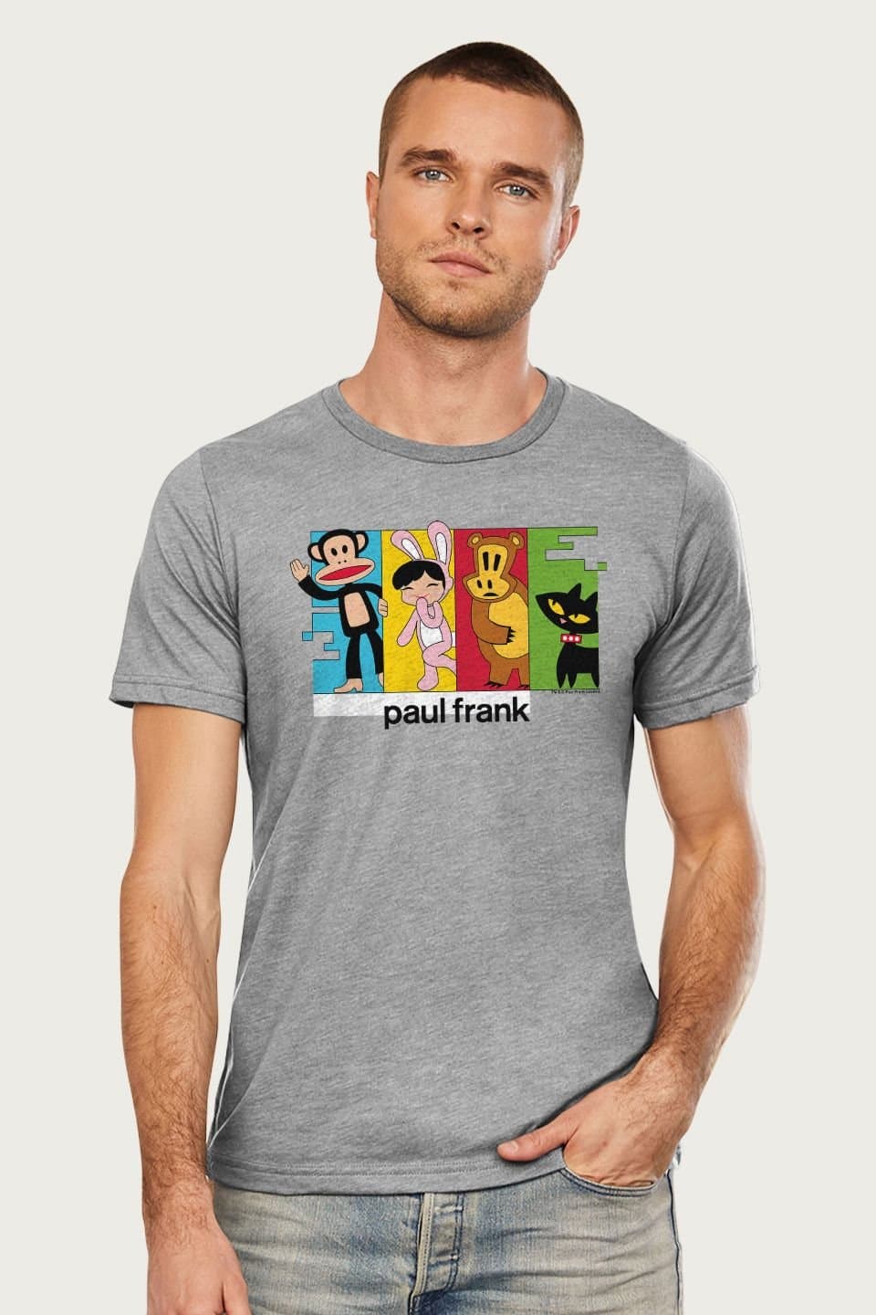 Paul Frank Paul Frank Men's Julius & The Gang Colour Blocks T-Shirt in Mid Grey