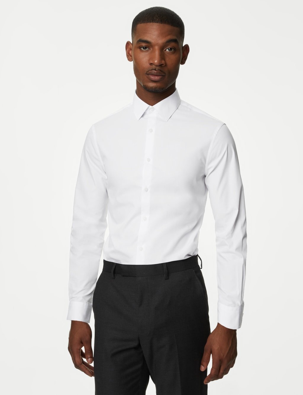 Marks & Spencer M&S 2 inch Shorter Slim Fit Easy Iron Cotton Rich Shirts White - 3
