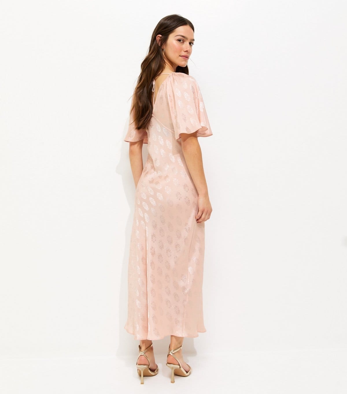 New Look Women's Petite Pink Paisley Jacquard Flutter Sleeve Midi Dress New Look - 4