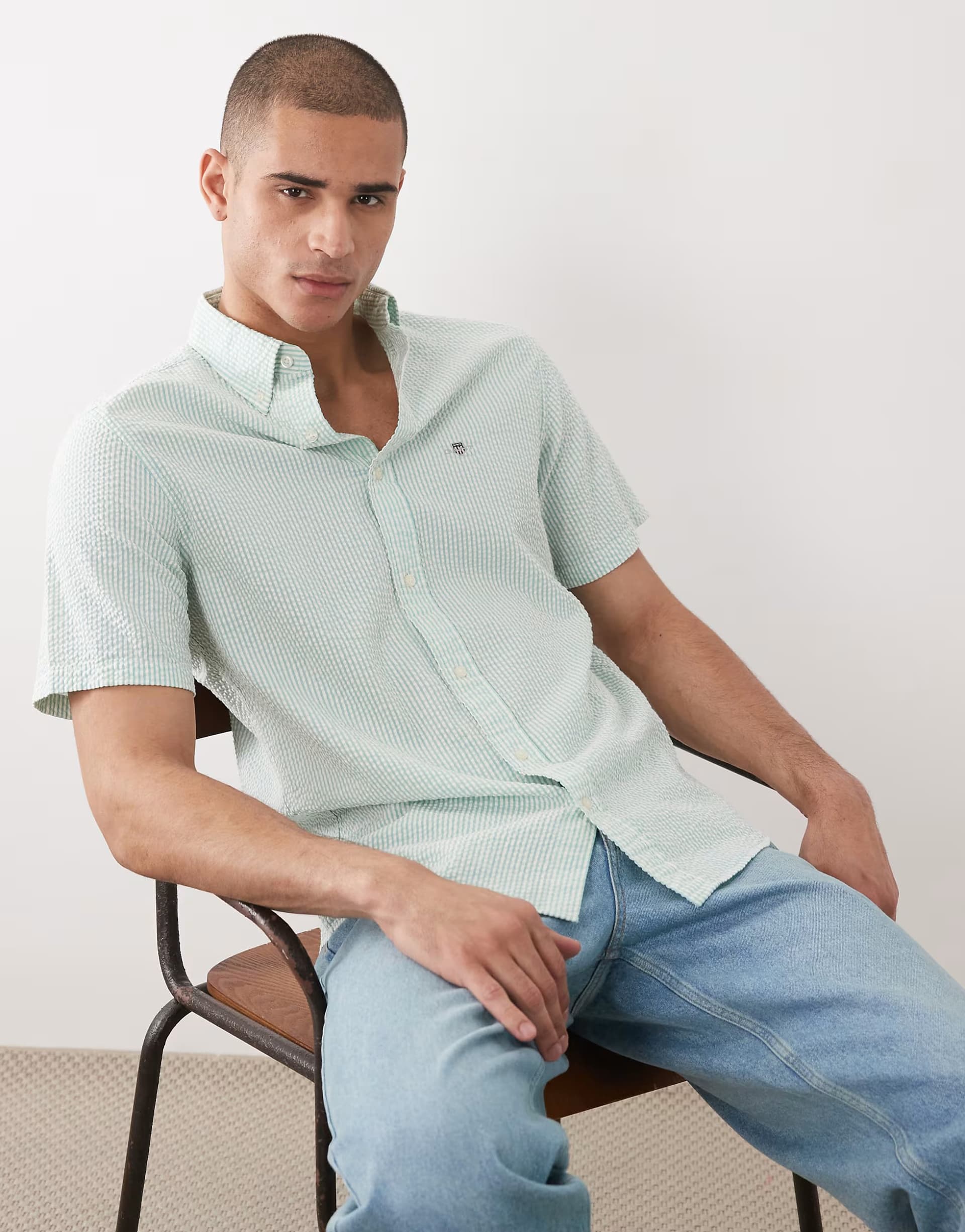 ASOS GANT regular fit seersucker stripe shirt in aqua