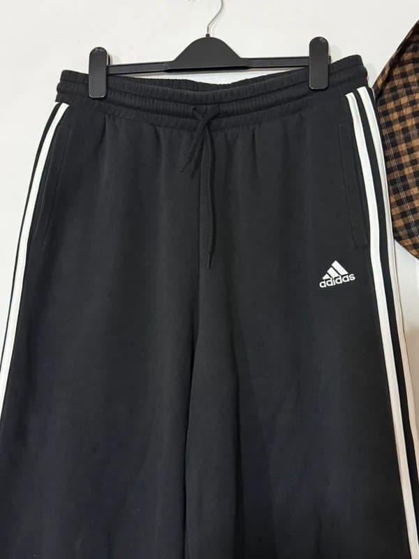 adidas Adidas black wide leg flare retro 3 stripes joggers pants Uk M L 14 16