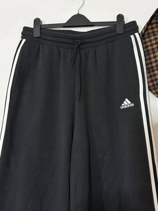 Adidas Black Wide Leg Flare Retro 3 Stripes Joggers