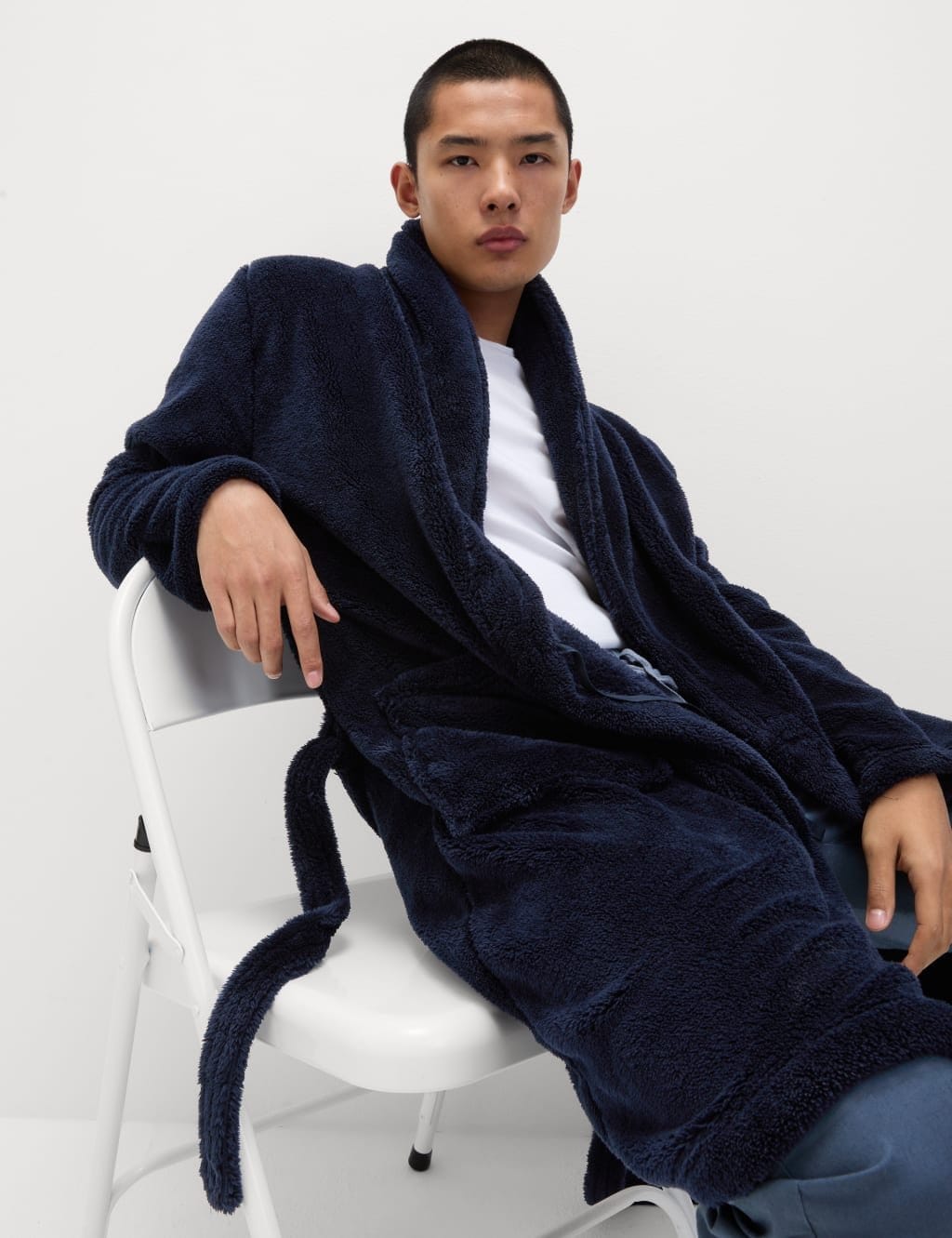 Marks & Spencer M&S Fleece Supersoft Dressing Gown Midnight Navy - 1