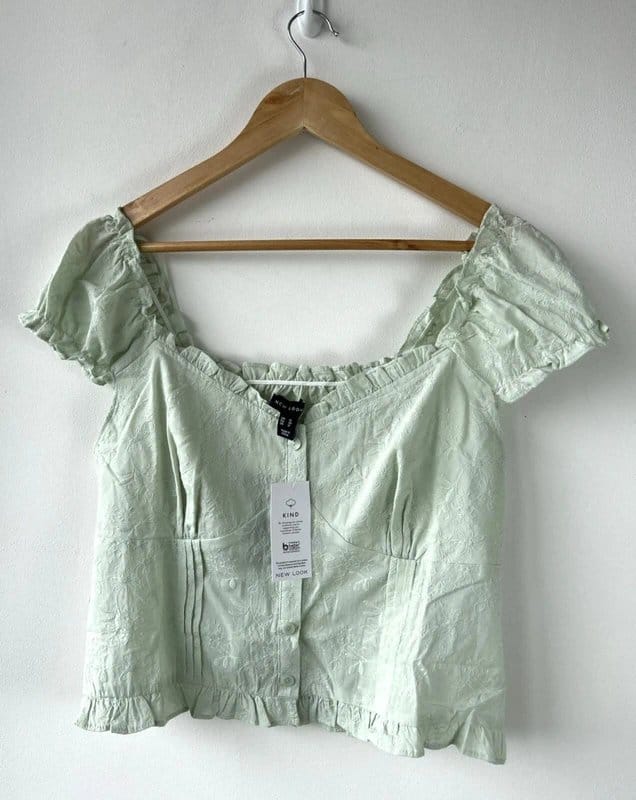 New Look Green Embroidered Off-Shoulder Top - Size 16