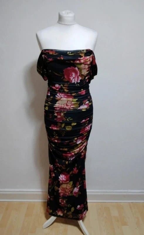 Parthea chiffon corset dress with Bardot sleeves