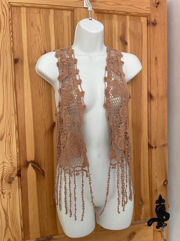 New Look New Look Brown Crochet Lace Tassel Waistcoat/Cardigan – Size M