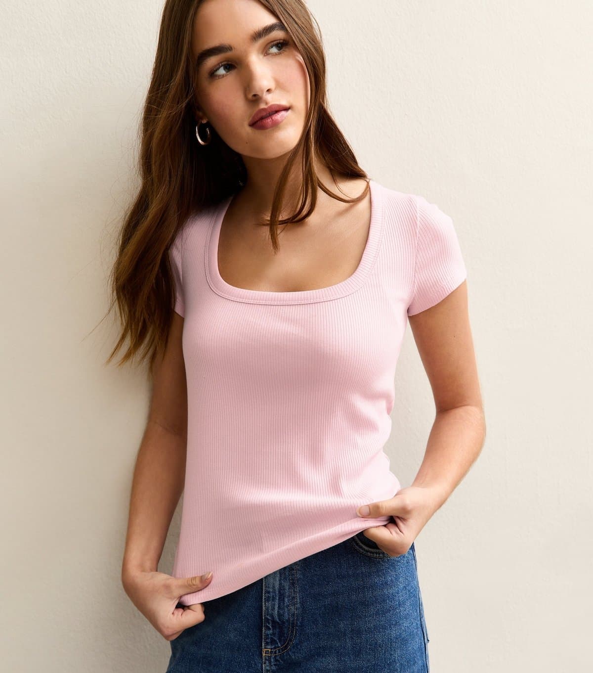 New Look Women's Light Pink Square Neck Top New Look