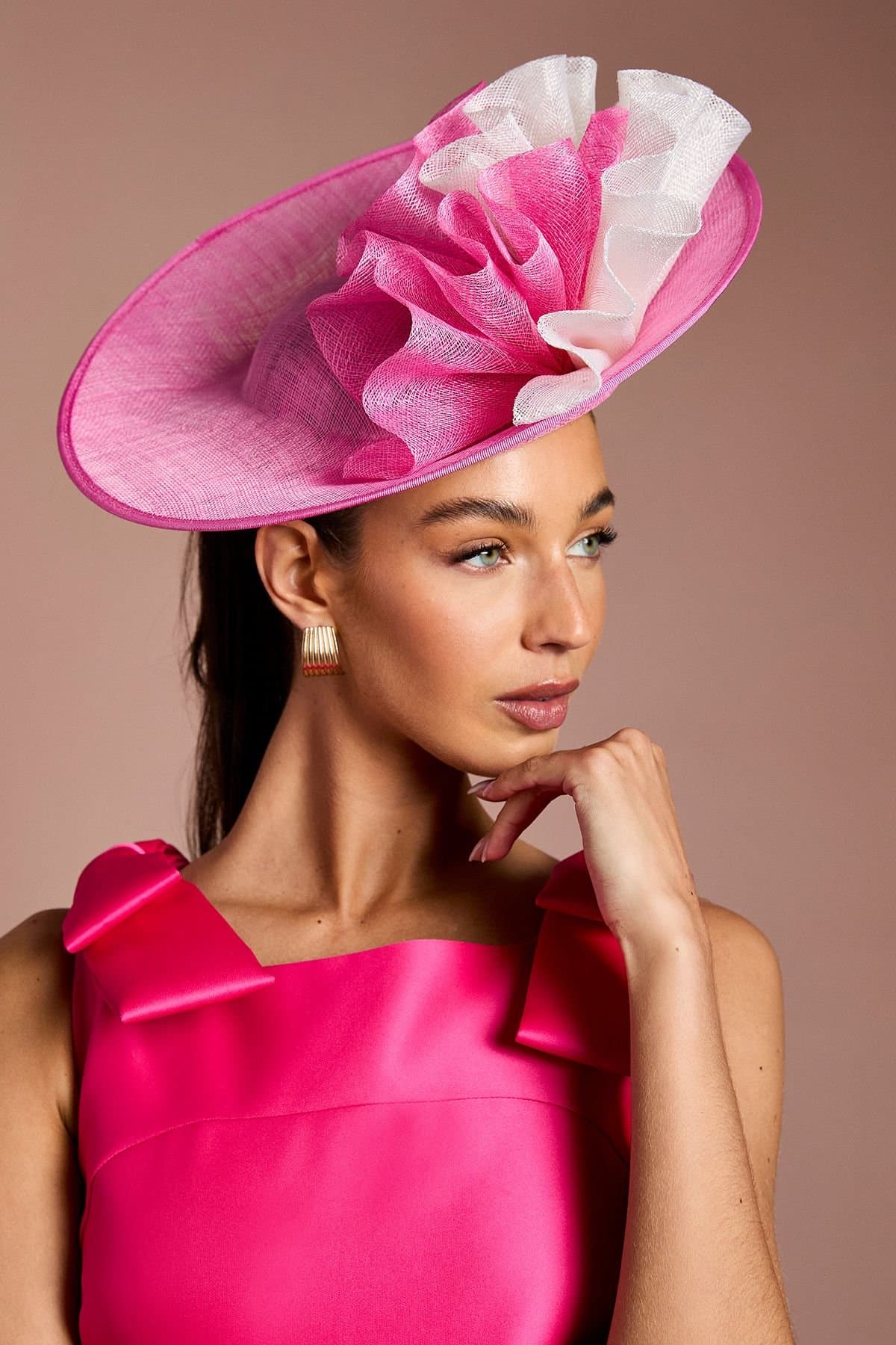 Coast Coast Hot Pink Satin Side Facing Ruffle Fascinator