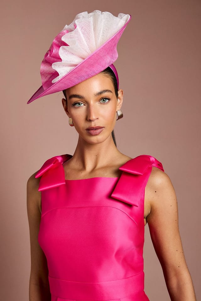 Coast Coast Women's Lisa Tan Side Facing Ruffle Fascinator in Hot Pink - 2