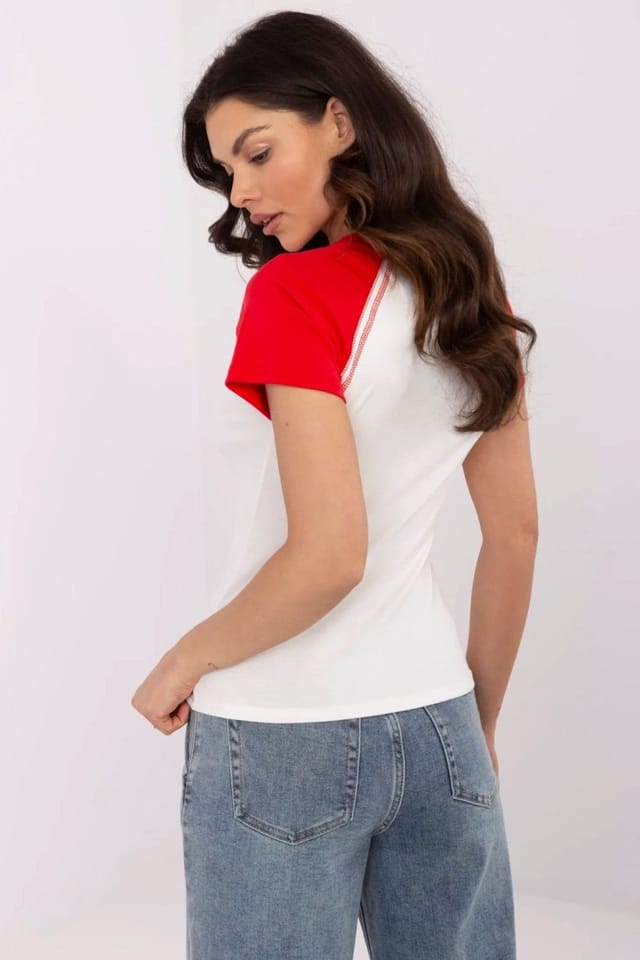 Love Lace Love Lace Women's Ribbed Cotton Heart Print Casual T-Shirt in White - 3