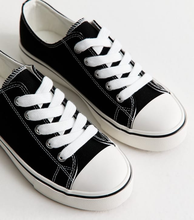 New Look Women's Black Canvas Lace Up Trainers Vegan New Look - 3