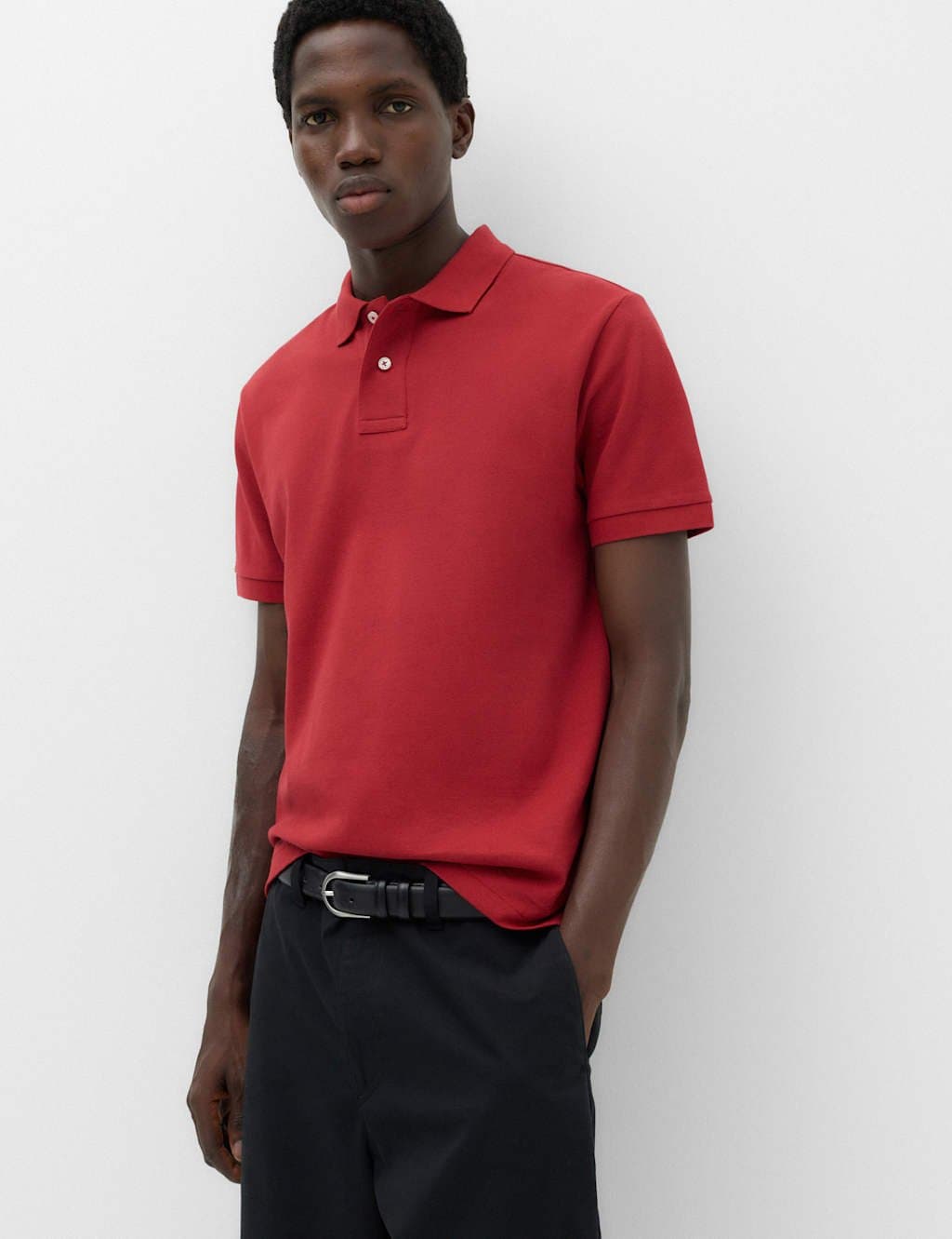 Marks & Spencer M&S The Perfect Cotton Slim fit Pique Polo Shirt Medium Red