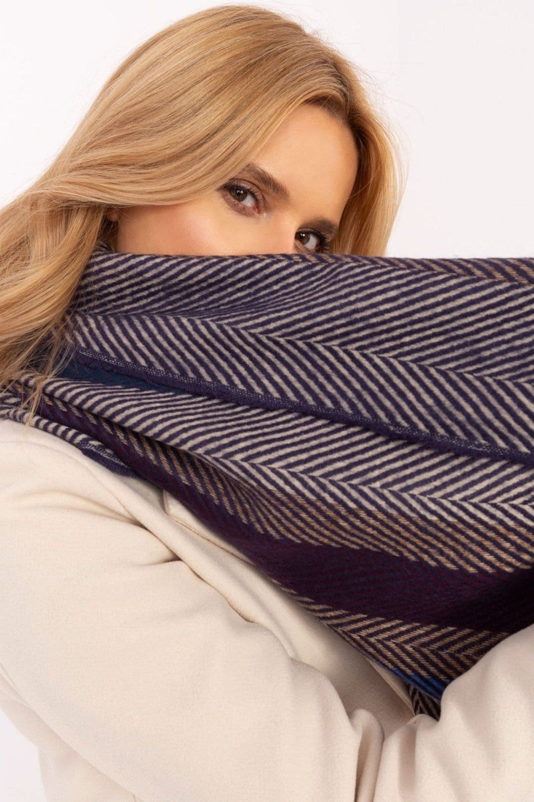 Love Lace Love Lace Women's Winter Striped Viscose Scarf Soft Warm with Tassel Ends in Blue - 4