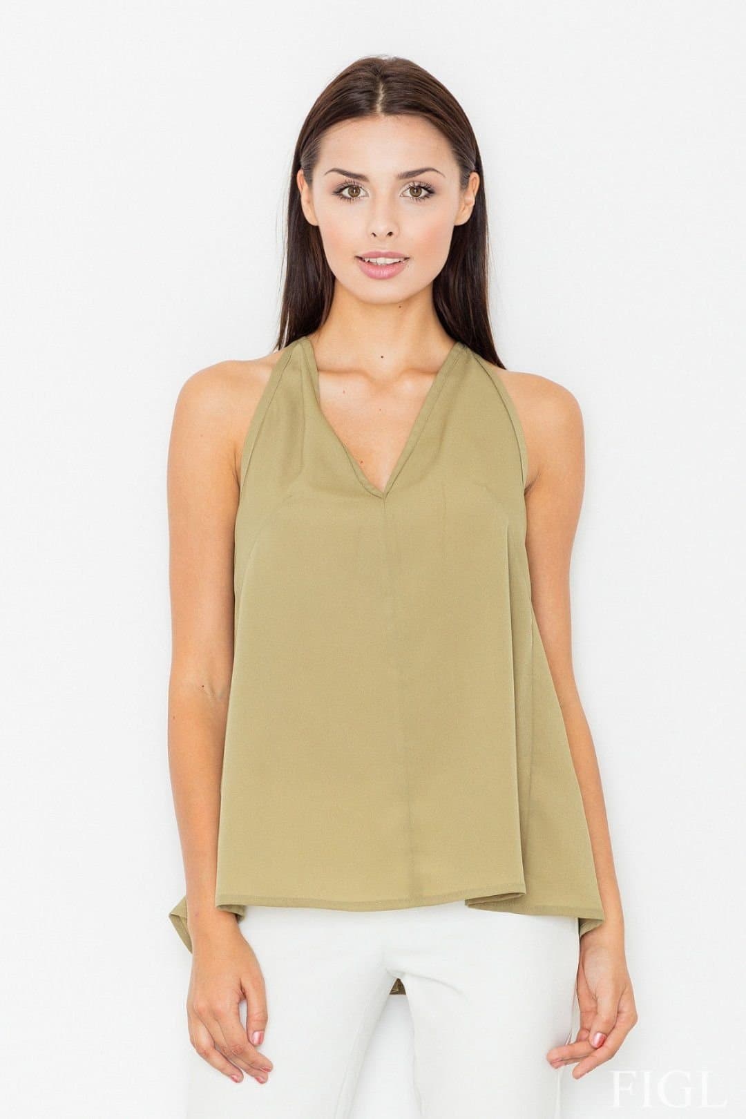 Love Lace Love Lace Women's Chic Fitted Bustline Blouse with Strappy Back in Green
