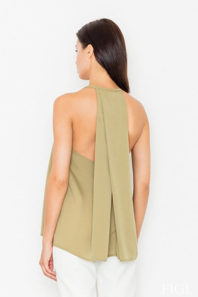 Love Lace Love Lace Women's Chic Fitted Bustline Blouse with Strappy Back in Green - 2