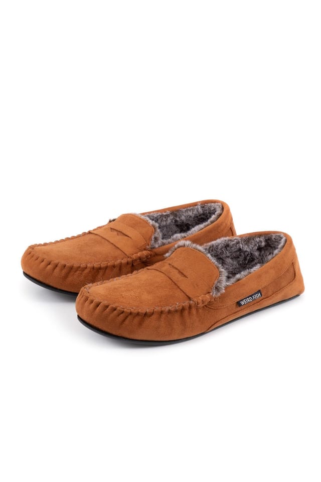 Weird Fish Weird Fish Men's Hector Suede Style Moccasin Slippers in Tan - 2