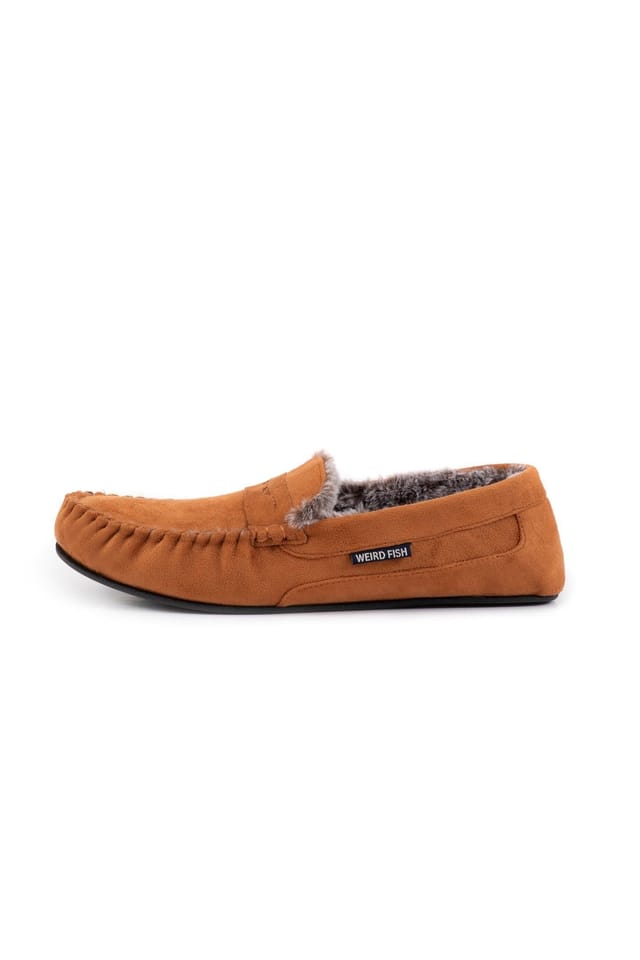 Weird Fish Weird Fish Men's Hector Suede Style Moccasin Slippers in Tan - 3