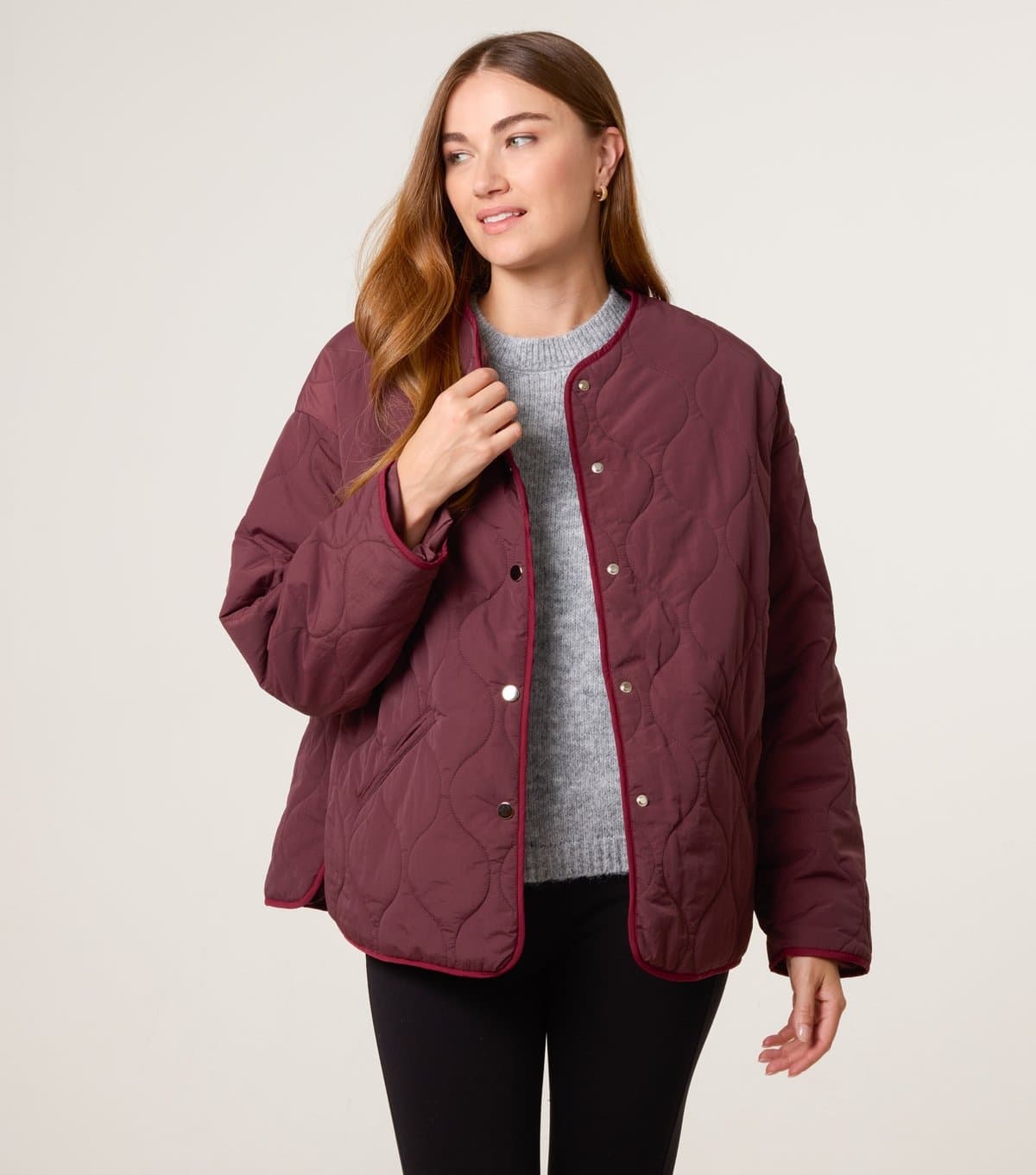 Blue Vanilla Women's Burgundy Quilted Buttoned Pocket Jacket Blue Vanilla New Look