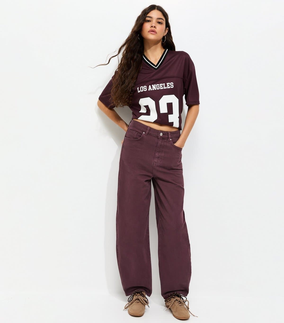 New Look Women's Burgundy Barrel Leg Jeans New Look