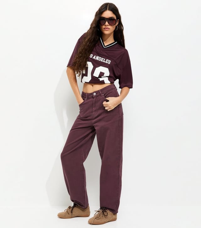 New Look Women's Burgundy Barrel Leg Jeans New Look - 2