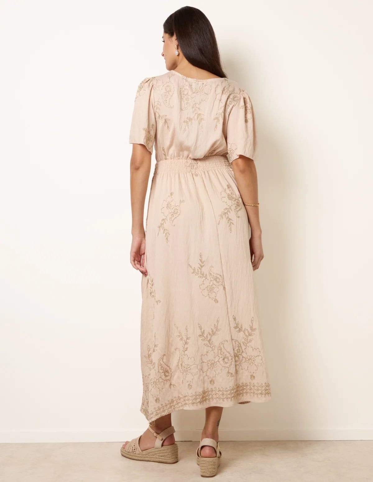 Blue Vanilla Wrap Front Metallic Embroidery Floral Dress - 4