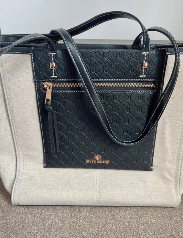 River Island River Island Natural Canvas Black Detail Shopper Summer Bag Women’s