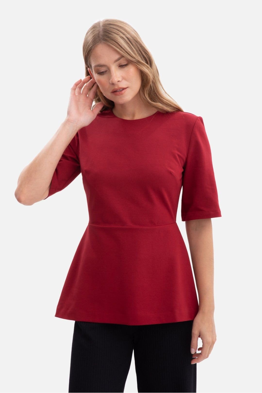 Love Lace Red Smooth Sweatshirt Peplum Blouse