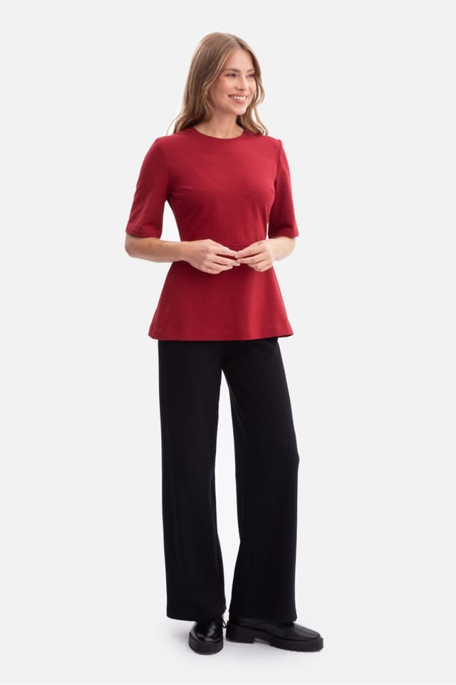 Love Lace Love Lace Women's Smooth Sweatshirt Peplum Blouse with Back Zip in Red - 2