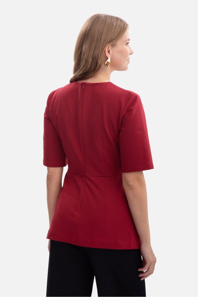 Love Lace Love Lace Women's Smooth Sweatshirt Peplum Blouse with Back Zip in Red - 3