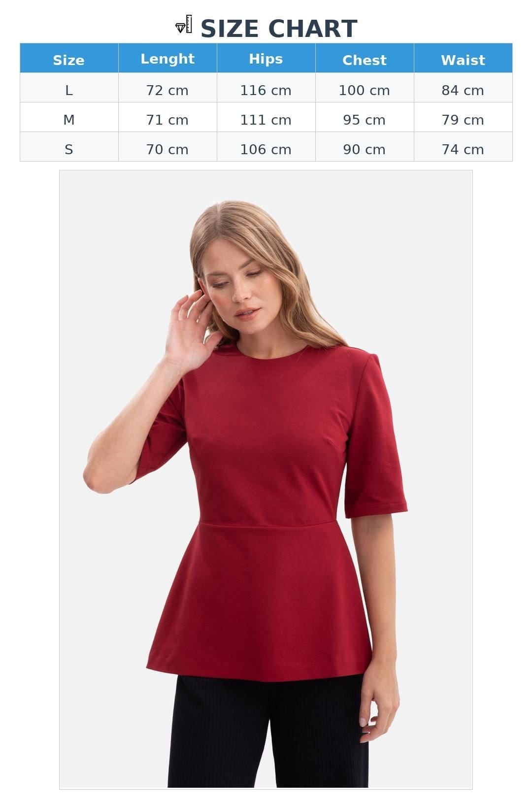 Love Lace Love Lace Women's Smooth Sweatshirt Peplum Blouse with Back Zip in Red - 4