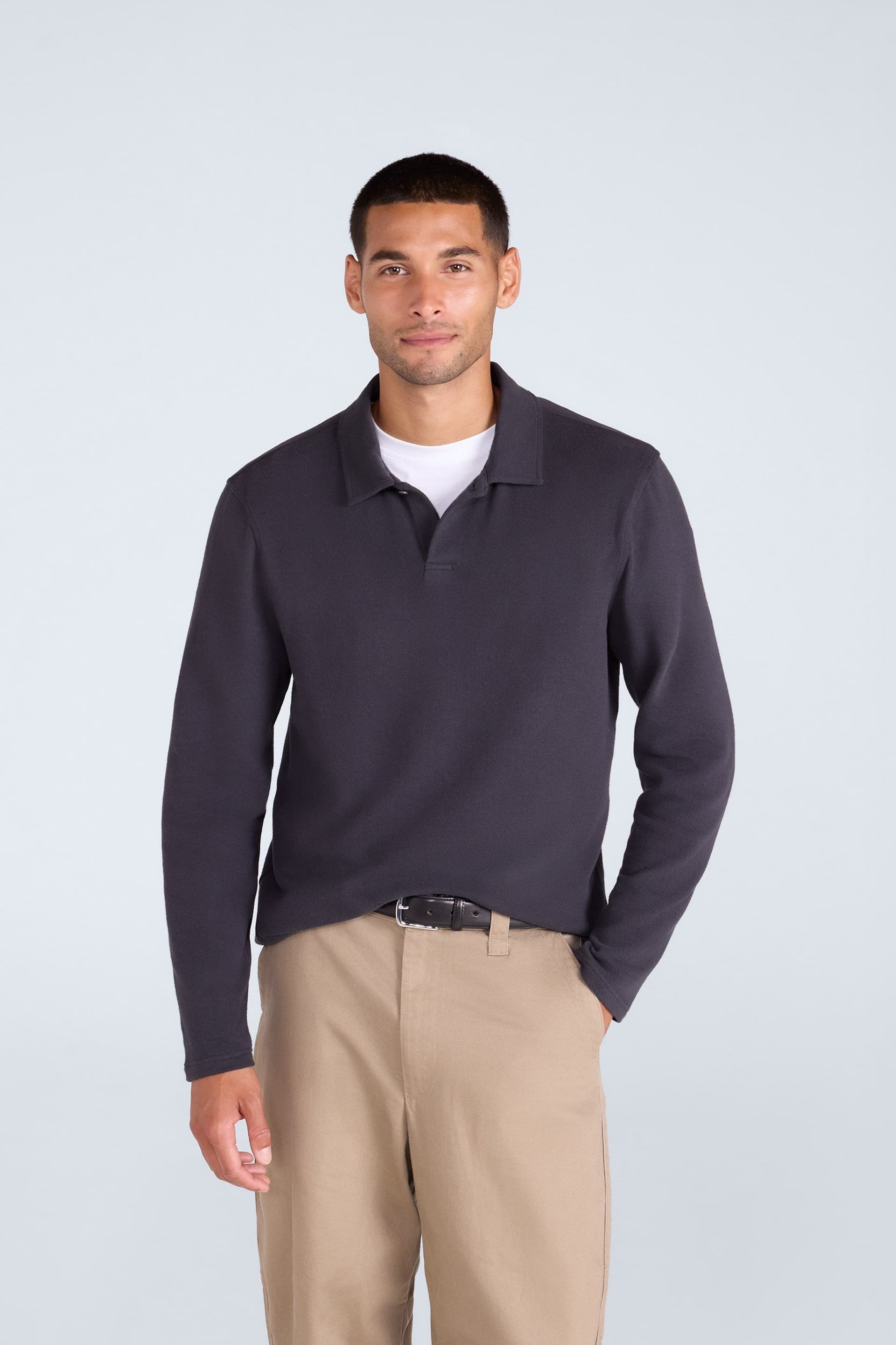 Animal Animal Men's 'Ollie' Comfortable Casual Long Sleeve Collared Relaxed Fit Polo Shirt in Black
