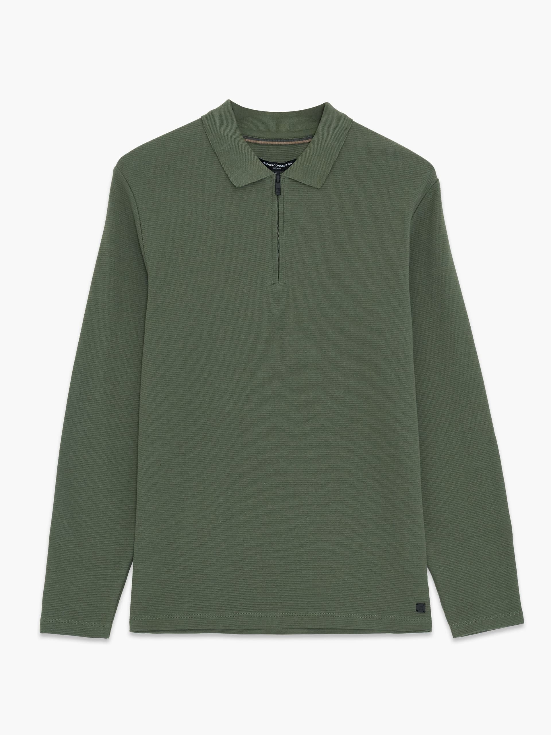 French Connection Green Ottoman Half Zip Long Sleeve Polo Shirt Beetle Green
