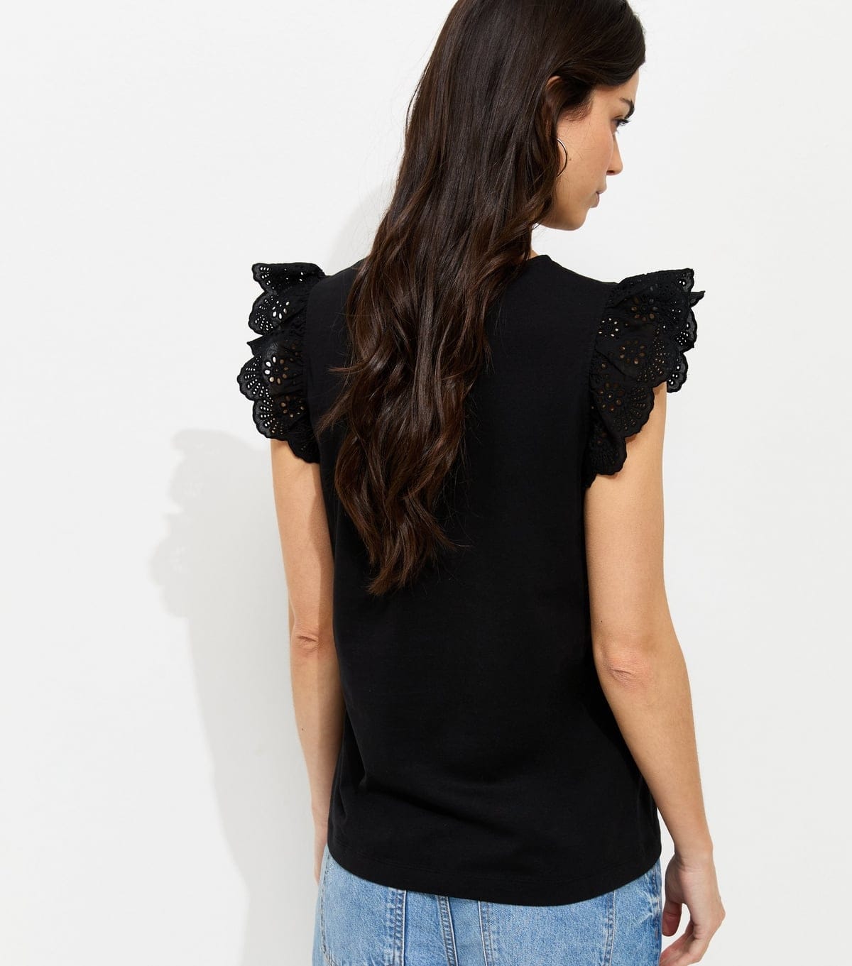 New Look Women's Black Broderie Frill Sleeve Top New Look - 4