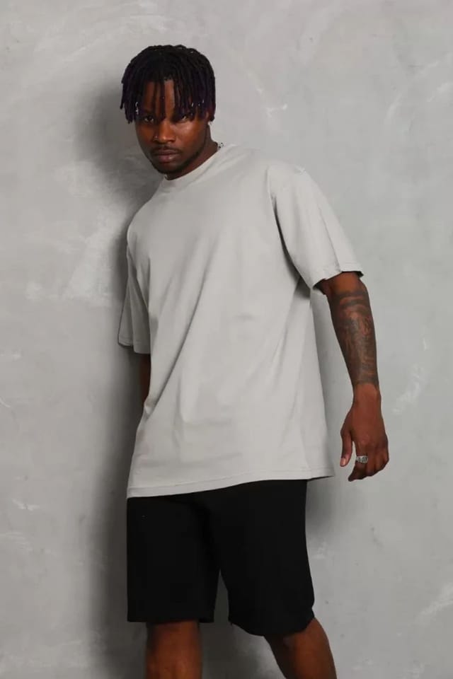 Janes Janes Men's Ribbed Oversized Crew Neck T-Shirt in Grey - 3