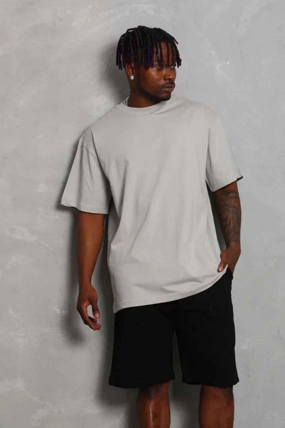 Janes Janes Men's Ribbed Oversized Crew Neck T-Shirt in Grey - 4
