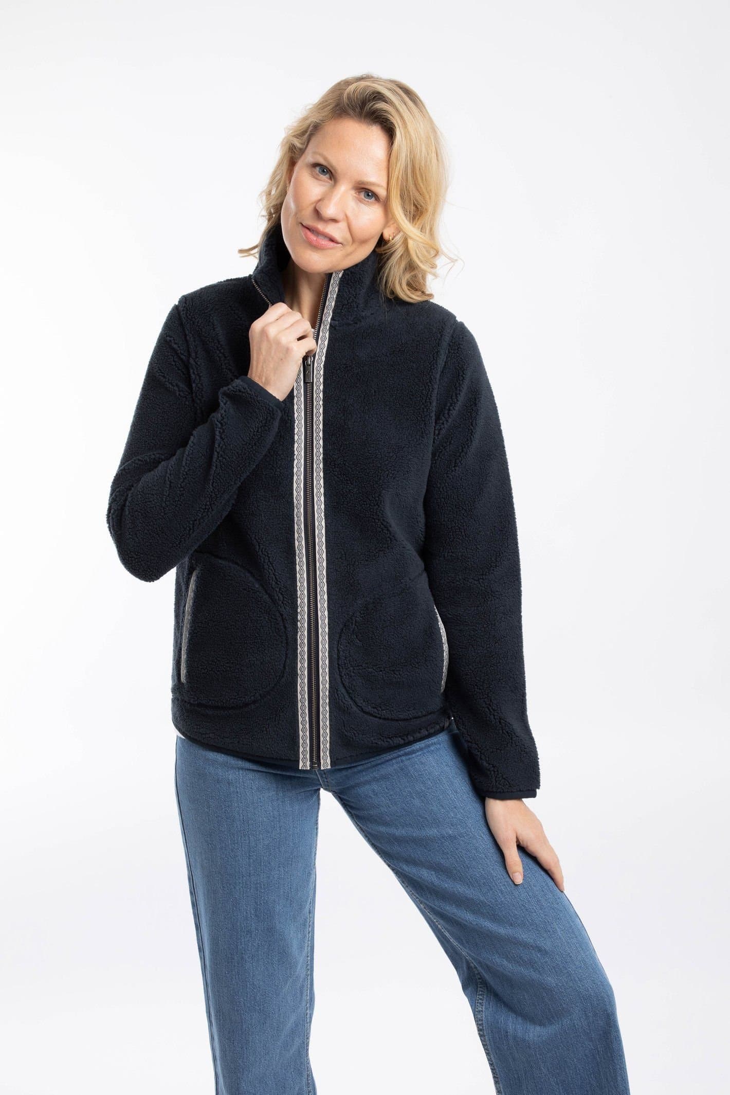 Weird Fish Weird Fish Women's Lucille Lightweight Full Zip Borg Fleece in Navy