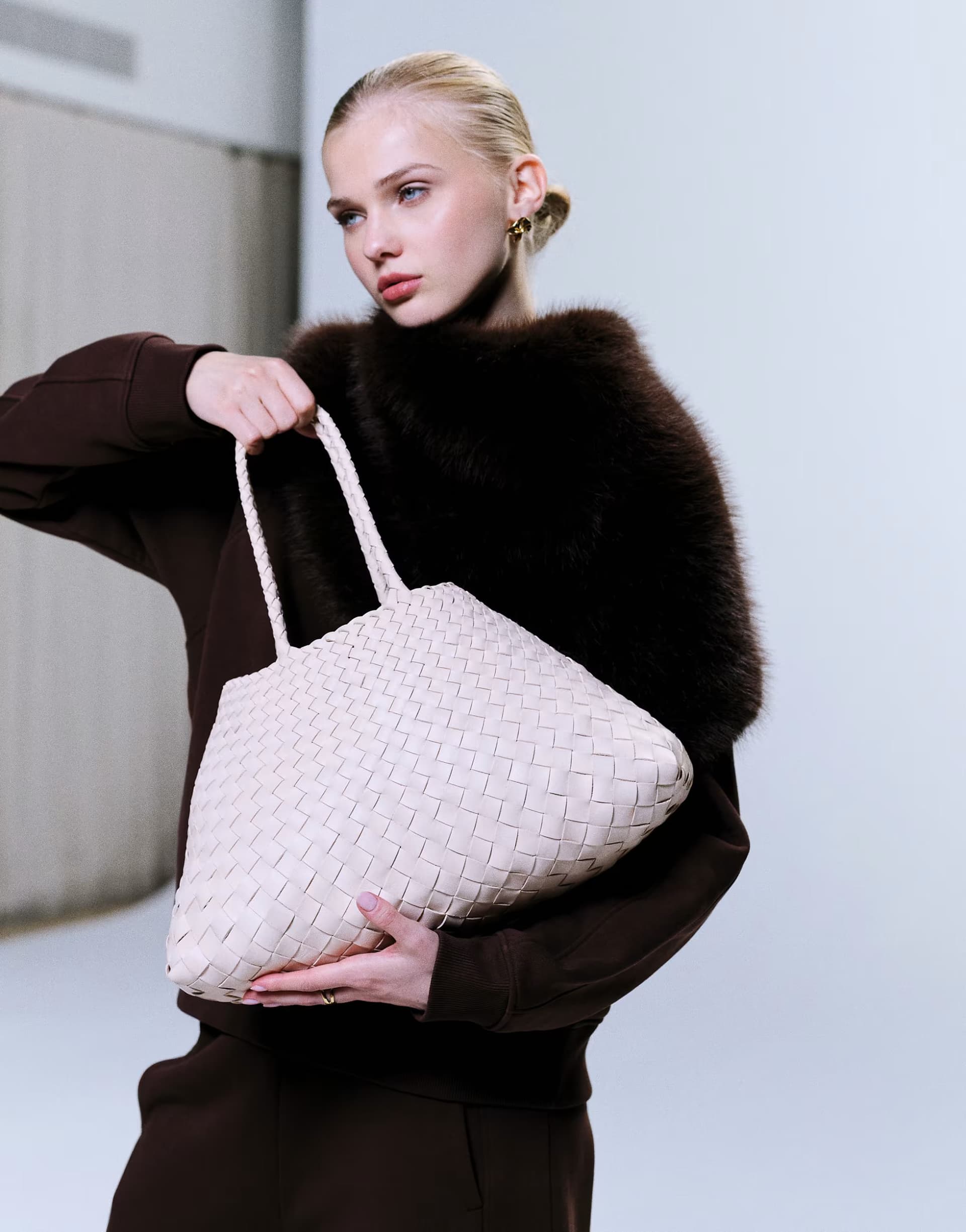 ASOS ASOS Dragon Diffusion Cream Woven Leather Tote Bag
