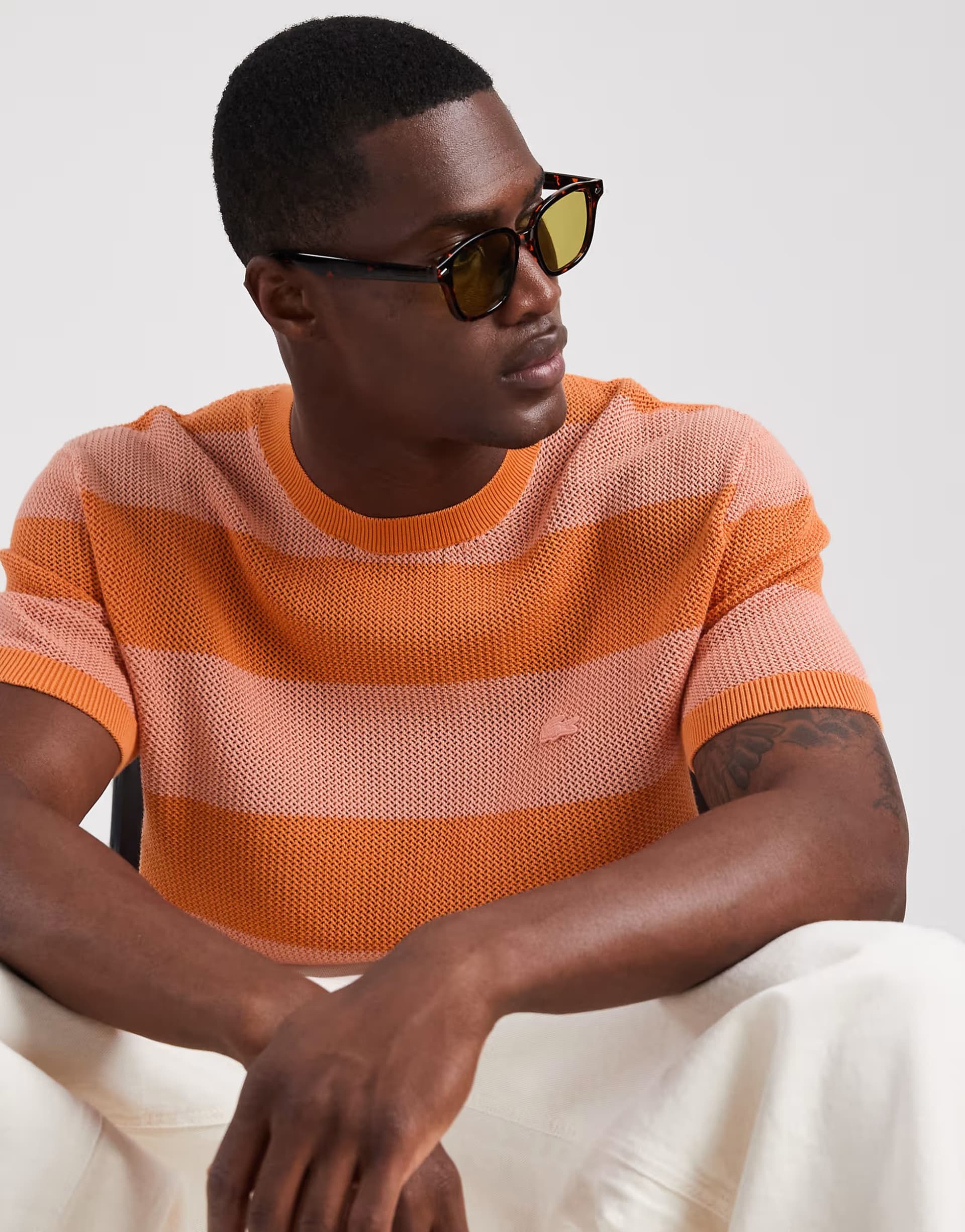 ASOS Lacoste contrast stripe knitted short sleeve jumper in orange