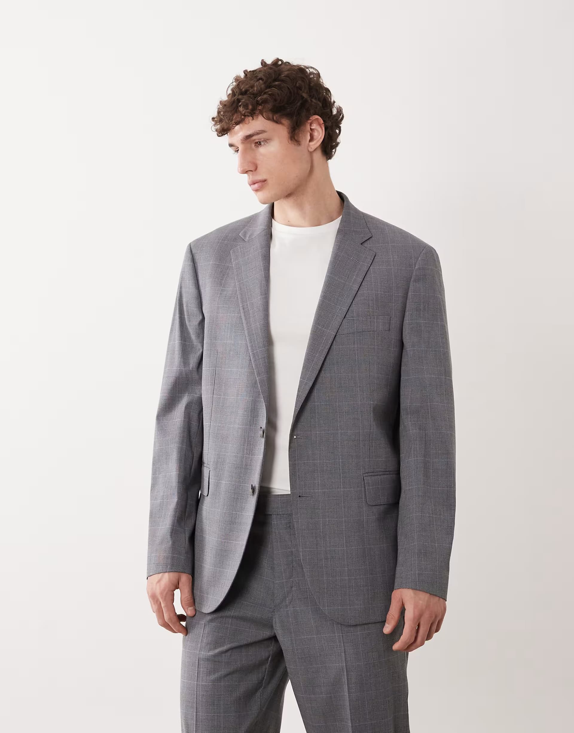 ASOS Mango London regular fit fine check print suit blazer co-ord in grey